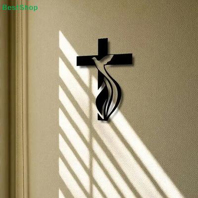 Moderne Schwarze Metallkreuz Wanddekoration | Christliche Religiöse Wandkunst für Zuhause, Kirche & Büro