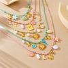 DIEYURO 316L Stainless Steel Sun Flower Heart Crystal Multi Pendant Necklace Lady Vintage Colored Woven Rope Neck Chain Jewelry