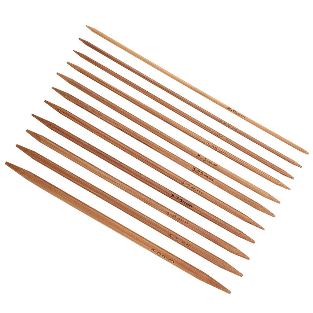 Set of 11 Bamboo Double Pointed Knitting Needles Set 11 Sizes (5.1in 13cm)