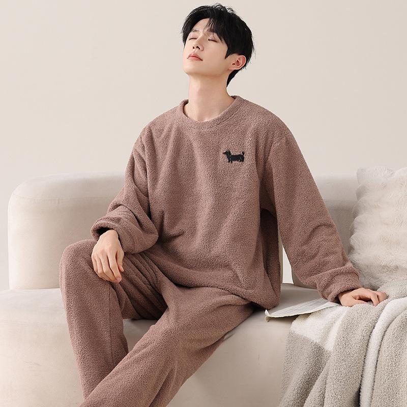 

Полуфлисовая парная пижама Зимняя женская утолщенная флисовая можно носить на улице Мужской коралловый флис Осенне-зимний костюм для дома 3XL