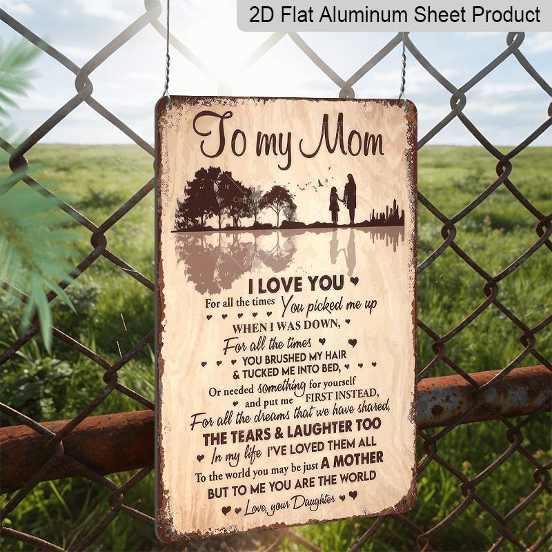 2D Flat, 1pc To My Mom Metal Wall Plaque - Parent-Child Silhouette Aluminium Sign with Heartfelt Message, Durable Wall-Mounted Decoration Suitable