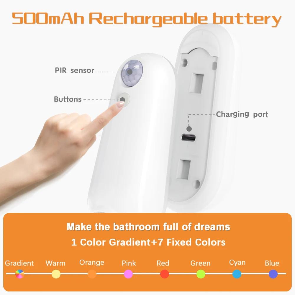 LED Smart Motion Sensor Night Light, Toilet Seat Lights, USB Rechargeable 8Color Lamp for Summer Corridor WC Camping Home Decor