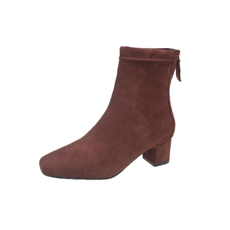 Retro High-heeled Suede Square Head Thin Short Boots Women's Shoes Spring and Autumn 2025 New Korean Small Ankle Boots Martin Boots