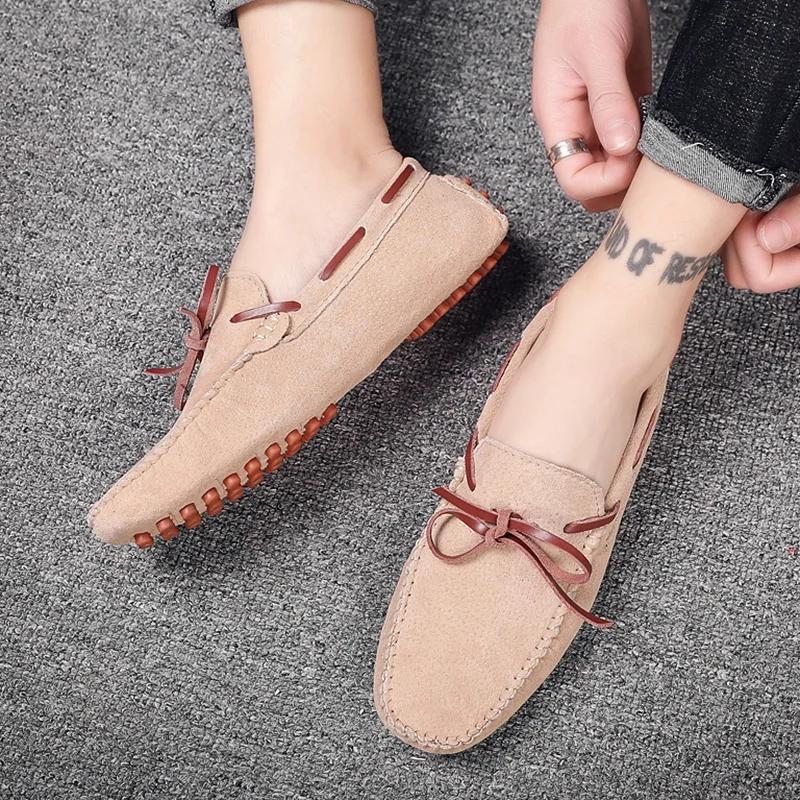 Fashion British Style Genuine Leather Loafers Men Big Size 47 Soft Bottom Driving Lazy Shoes New Moccasins Outdoor Slip-on Suede Loafers