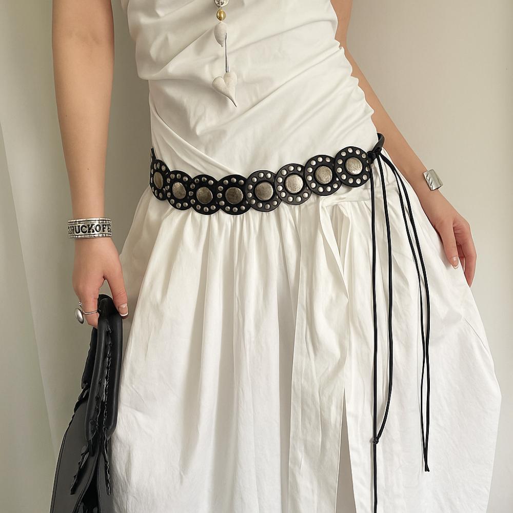 Black Coffee Women's Rivet Belt Round Dress Jeans Belt Trendy Leather Waist Belt  Spicy Girls