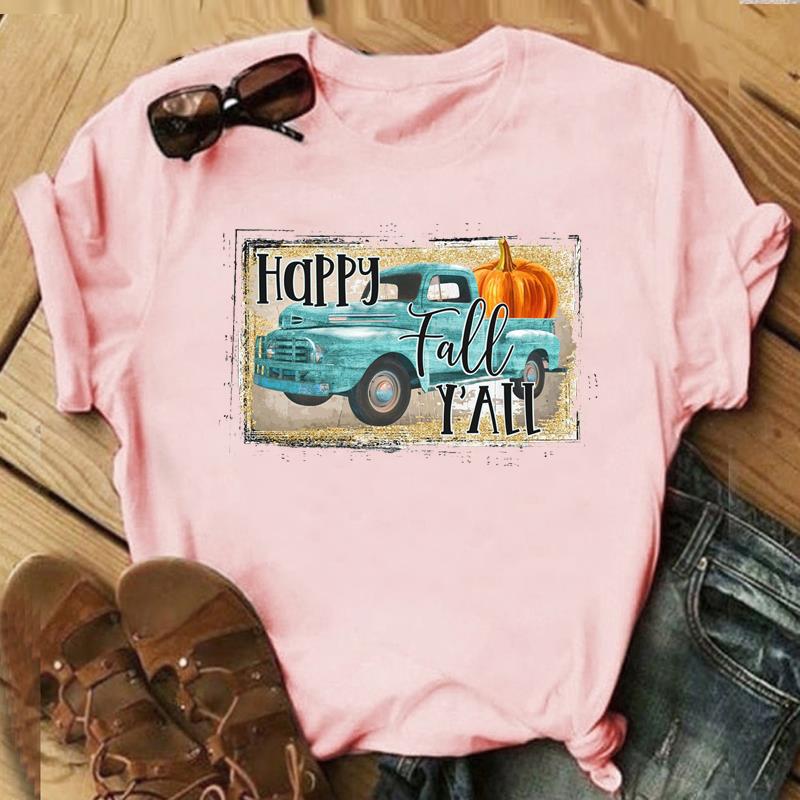 

Autumn Maple Leaf Halloween Thanksgiving Print ShortSleeved TShirt European American Style Aesthetic Top for Unisex Women S