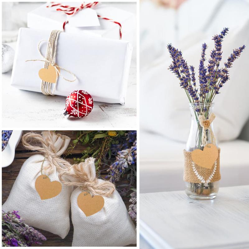 Heiß! 100 Stück Kraftanhänger in Liebesform, universelle, leere Etiketten zum Selbermachen mit 10 m Juteschnur für Hochzeit, Geburtstag