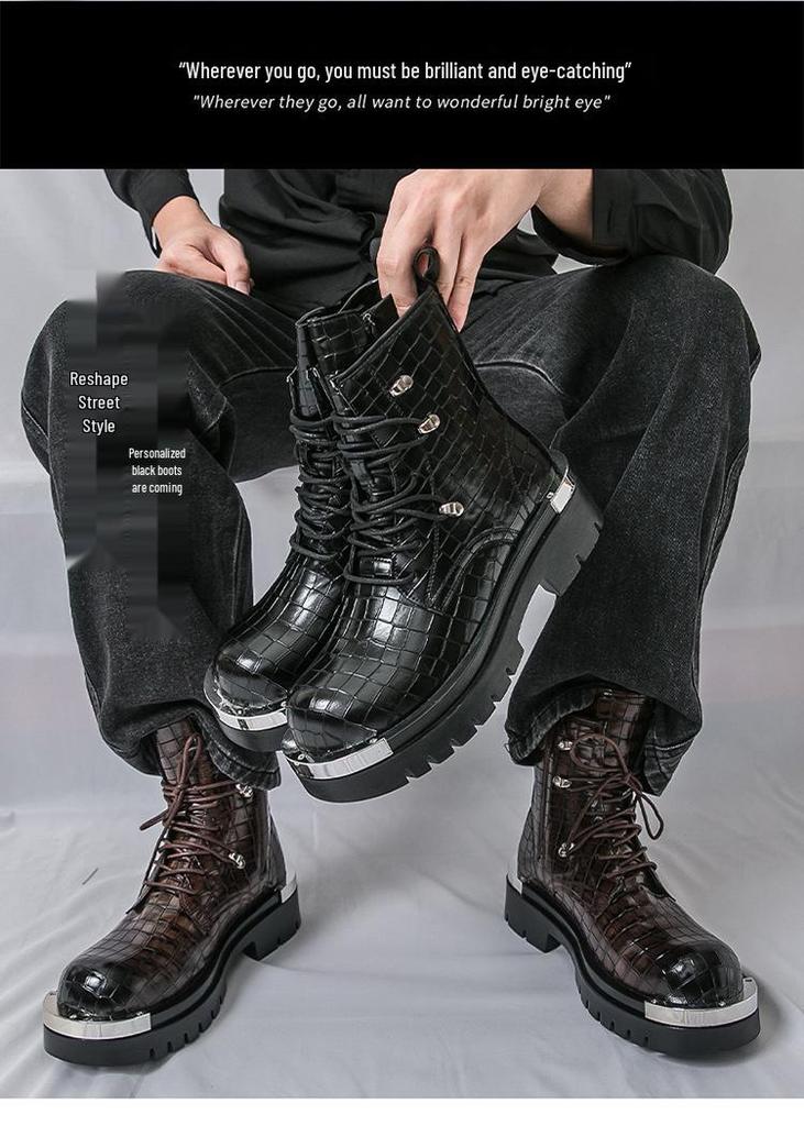 Men's Retro British Style High-Top Martin Boots - Autumn/Winter Thick-Soled Fashionable Large Size Shoes