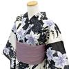 Kyoto Kimono Yuzen Damen Yukata, Einteilig, Modern Retro Baumwolle Sommerkimono, Lilie (Weiß x Schwarz)