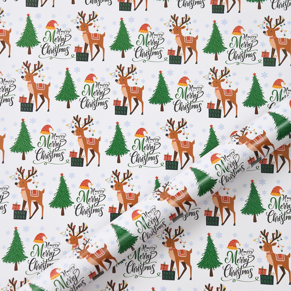 50x70cm 1 Roll Christmas Gift Wrapping Paper with Snowflake, Santa Claus, Reindeer Printed for Christmas, New Year Celebration