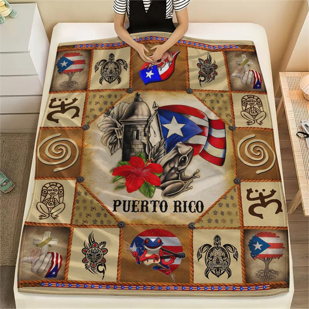 1Pc Puerto Rico Print Flannel Blanket, High quality Comfortable for All Seasons, Home Decor, Warmth and Comfort, Perfect for Christmas Gifts