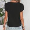 New Chic Womens Asymmetrical Neck Puff Sleeve Blouse Casual Button Detail Short Sleeve Top Elegant Loose Fit Summer Shirt for Work  Everyday Wear