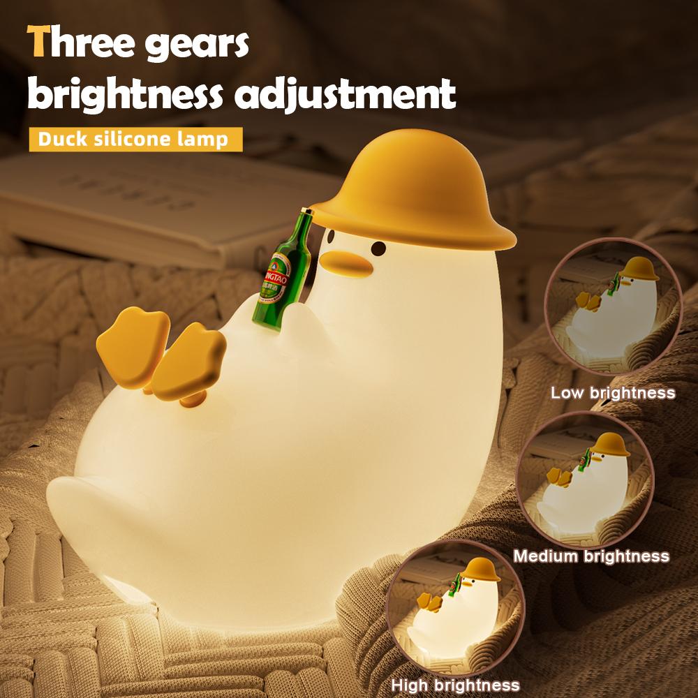 Duck Night Light 3 Brightness Adjustment Timing Nursery Sleeping Lamp Rechargeable Touch Control Bedside Lamp For Kids Room