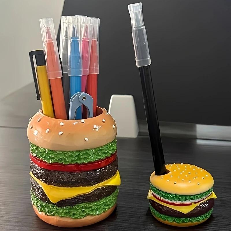 Delicious Burger Pen Holder Cute Burger Pen Cylinder Bedroom Desk Decoration Storage Organizing Pen Container Gift for Friends