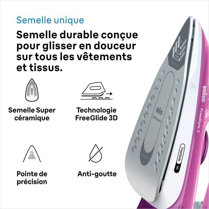Steam Iron - BRAUN - FI3124PU Freestyle 3 - Power 2400 W - SuperCéramic Soleplate - 270 Ml Water Tank - Self-cleaning