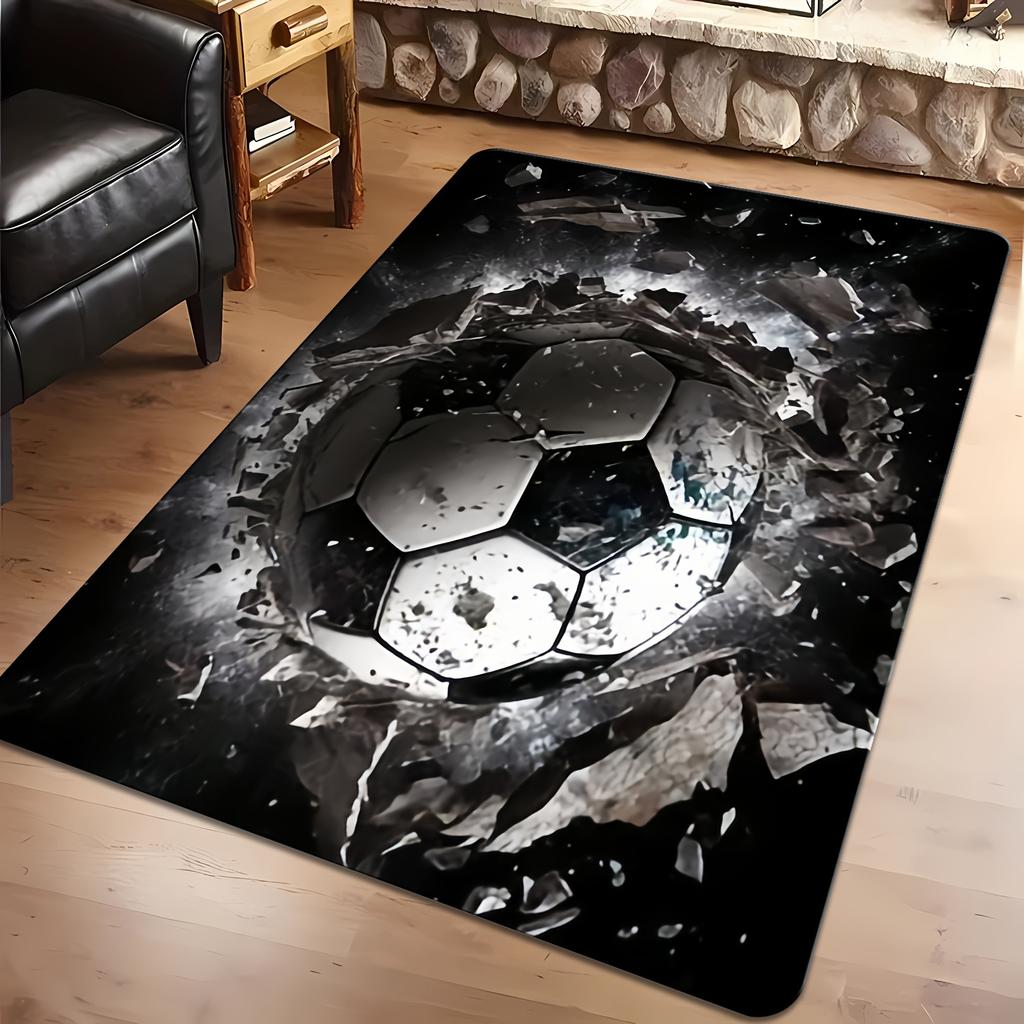 3D Sports Soccer Creative Area Rug, Machine Washable, Living Room Mat, Home Decor