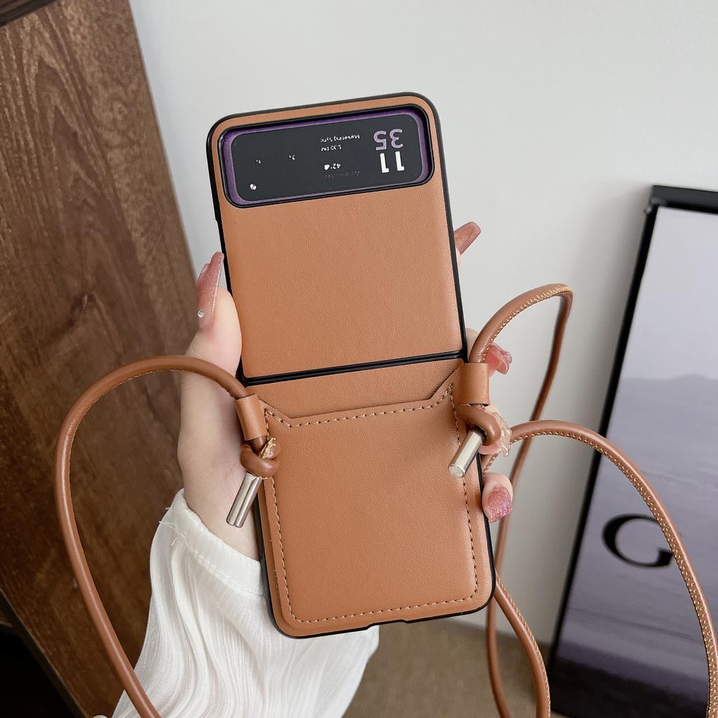 Crossbody Lanyard Card Holder Leather Case For Samsung Galaxy Z Flip 5 4 3 Flip5 Flip4 Flip3 5G Business Sholder Strap Cover