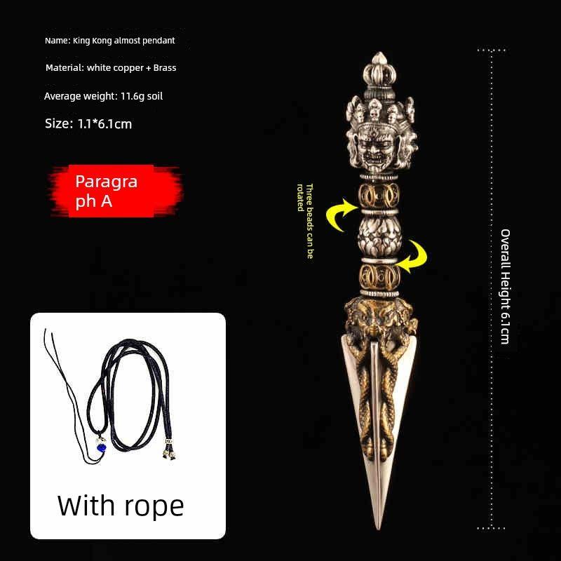 

Tibetan-Style Copper Three-Sided Puba Diamond Pendant Red Copper Magic Vajra Men and Women Fashion Ornament Personality Decoration A- Diamond prong pendant-with rope (6.1cm)