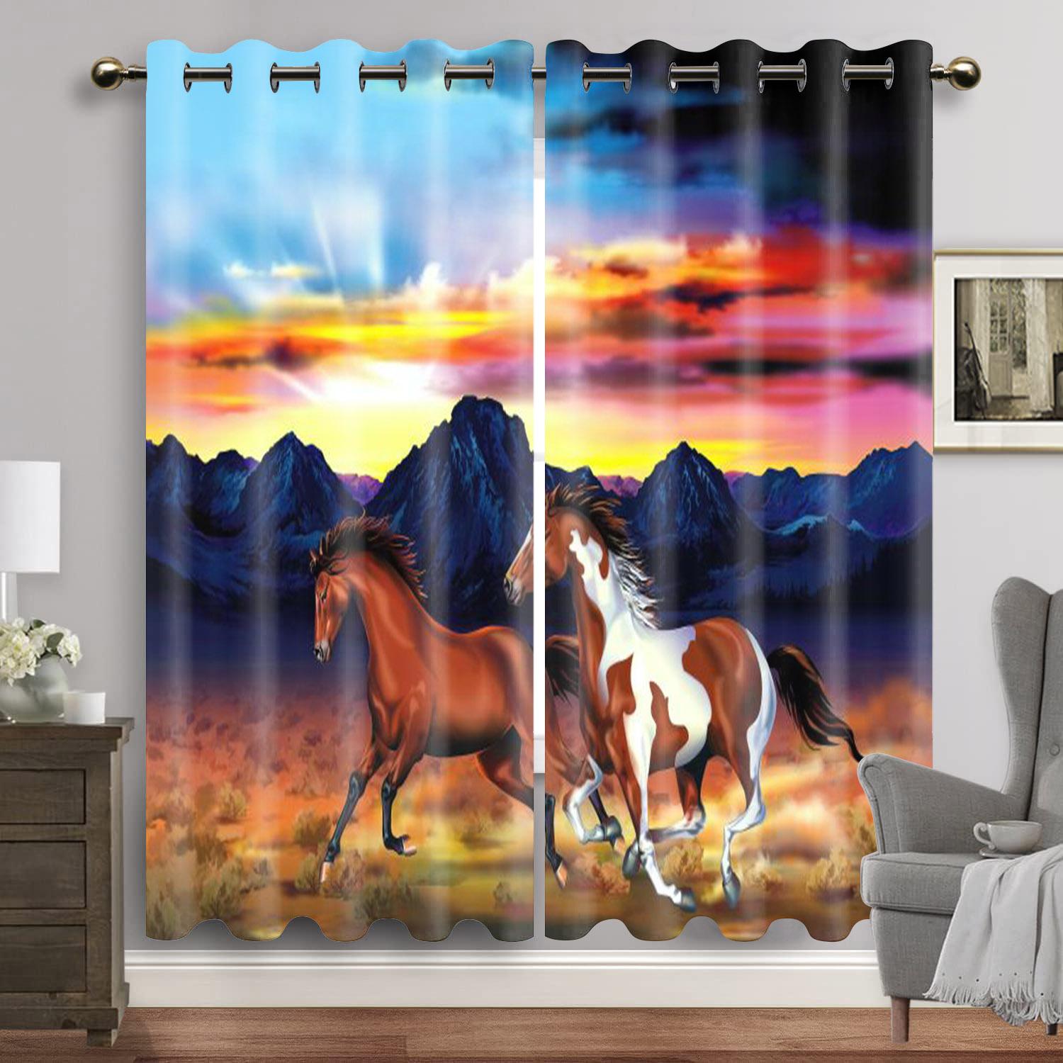 

Horse Window Area Window Coverings for The Bed Chamber Animal Drapes In Living Room 3D Digital Printed Design Curtin for Window Home Decor 2 Panels W60H60(CM)x2PCS&Grommet Top