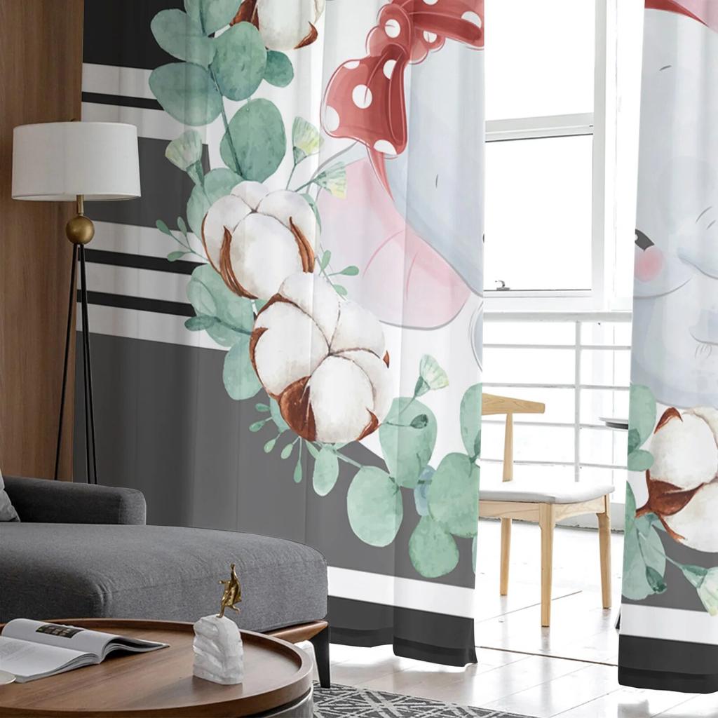 Elegant Elephant Cotton Bow Tulle Curtains for Living Room Kitchen Bedroom Balcony Sheer Chiffon Fashion Home Decor