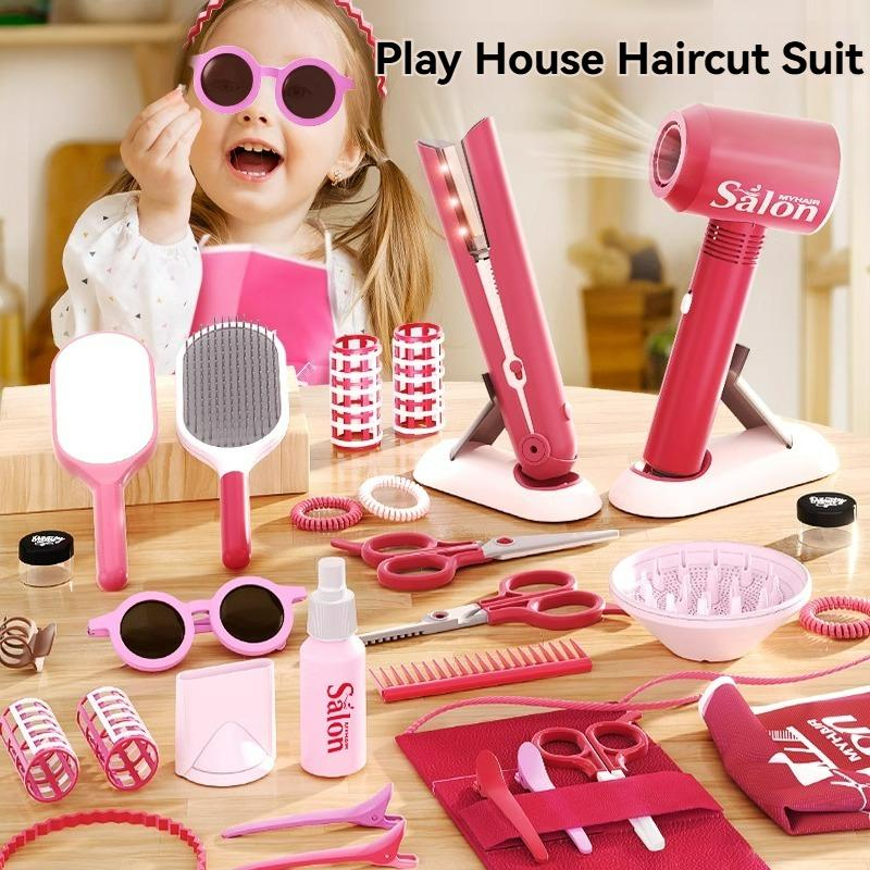 Kids Salon Makeup Cosmetics Curling Wand Hair Drier Princess Dress Up Girl Beauty Play House Educational Fun Game Toy Girls Gift