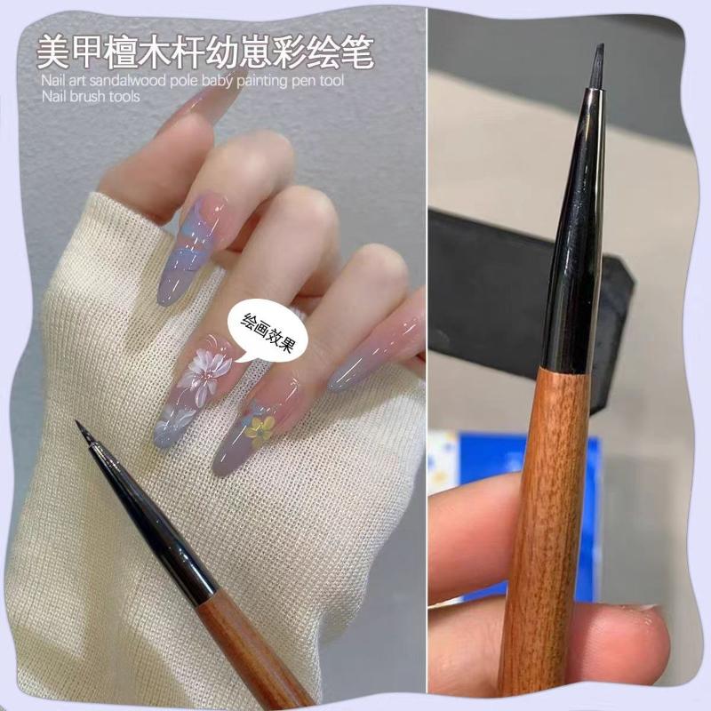1Pc New Sandalwood Pole Manicure Cub Painting Pen Short Universal Stroke Petal Hook Line Painting Brush Nail Tool
