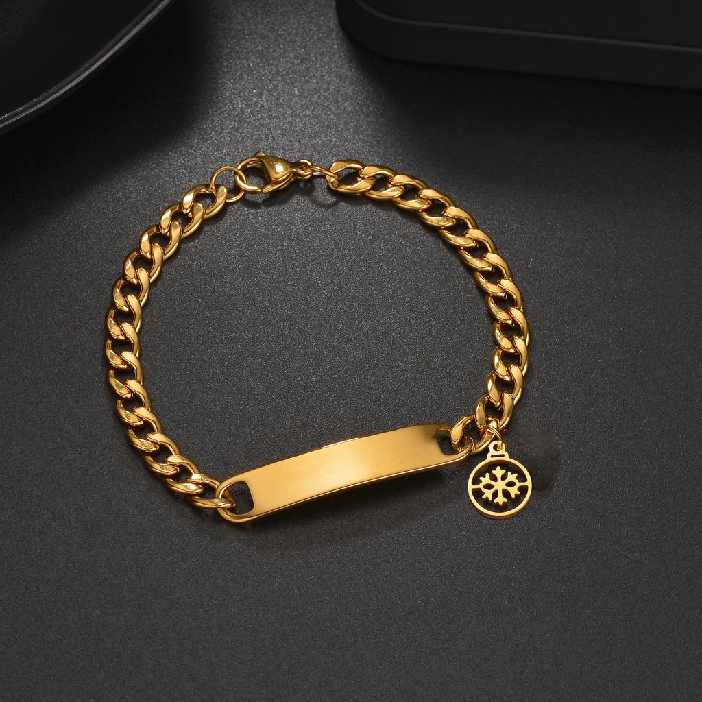 Atoztide Engrave Name Bar Bracelet for Women Christmas Series Stainless Steel Jewelry Adjustable Punk Chain Personalized Gift