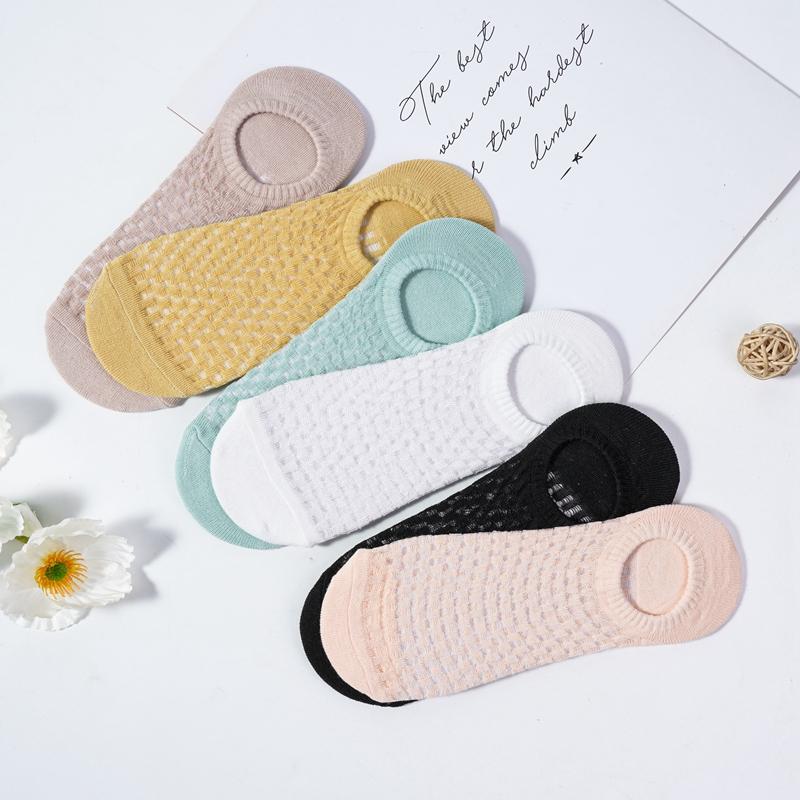 Women's Short Socks Spring and Summer Breathable Thin Mesh Hollow Boat Socks Ladies Silicone Non-slip Shallow Invisible Socks