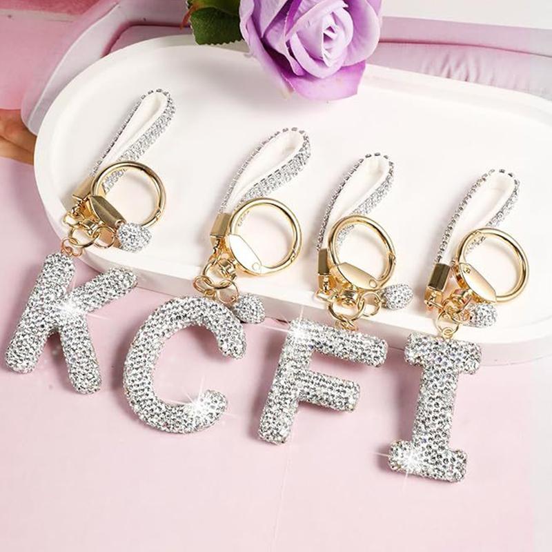 White Initial Keychain Shiny Cute A-Z Letter Key Chain Backpack Car Key Accessories Lanyard Couple Name Letter Pendant Gift
