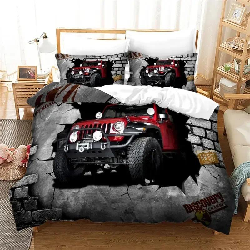 Cartoon Monster Truck Cool Vehicle Off Road Vehicle Bedding Set Boys Girls Twin Queen Size Duvet Cover Pillowcase Bed Kids Adult