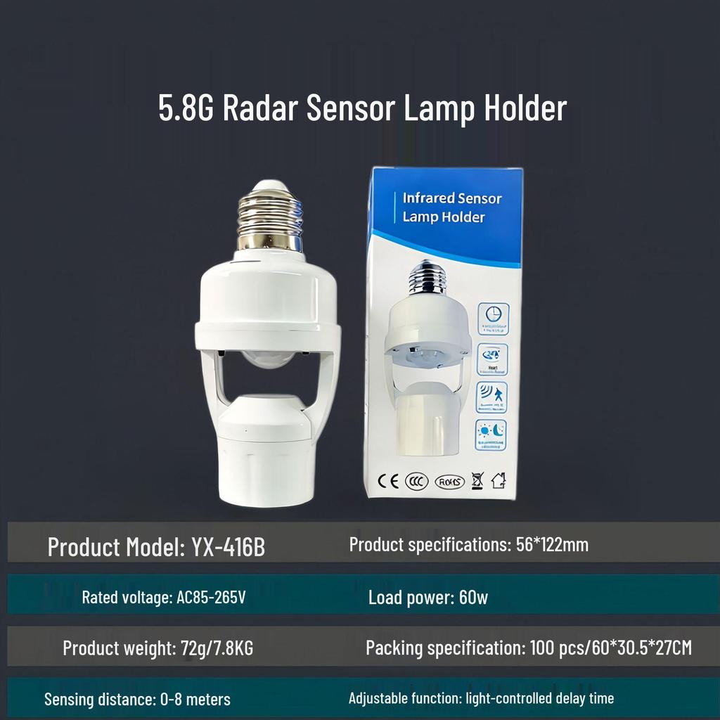 Surface-Mounted E27 Lamp Holder with Adjustable Smart Delay and Infrared Control