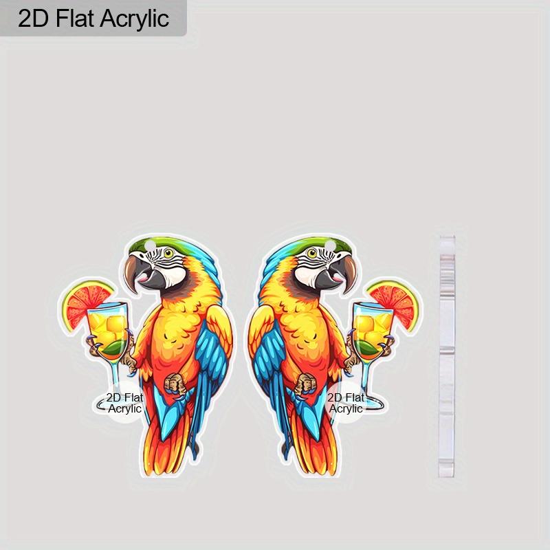 2D Flat Fun Tropical Parrot Earrings Drink Parrot Pattern Acrylic Pendant Earrings Birthday Accessories Gift