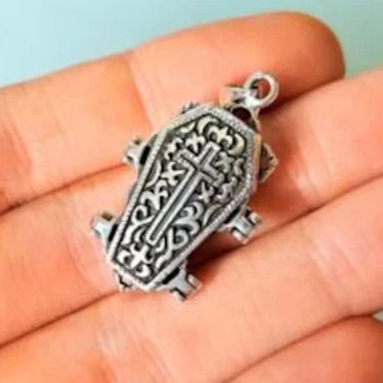 Skeleton Pendant Necklace Gothic Necklace with Skeleton in Casket Pendant