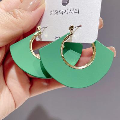 Niche Design Fashion Ear Buckle Women'S Acetic Acid Fan-Shaped Personality Exaggerated Earrings Green Ear Jewelry