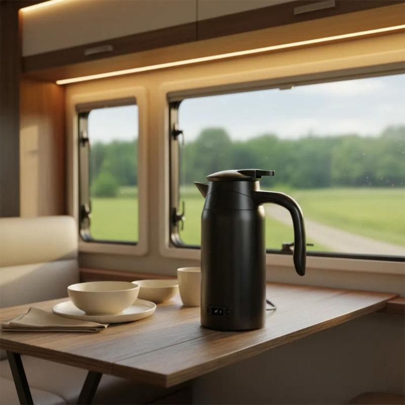 Elektrischer Wasserkocher mit hoher Kapazität für das Auto, 800 ml, mit digitaler Temperaturregelung, doppelwandiger Isolierung, 12V 24V Universal