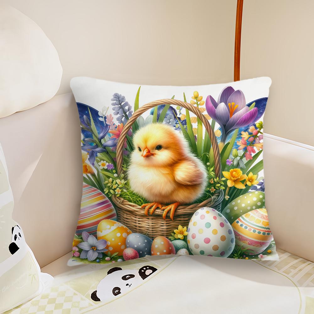 Funny Easter Flower Cushion Cover Plush Fabric Soft Double Sided Print Sofa Cushion Cover Throw Pillow Covers