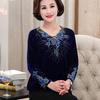 Women's Velvet Plus-Size Blouse  Embroidered V Neck Long Sleeve T-Shirt Loose Velvet Blouse Winter
