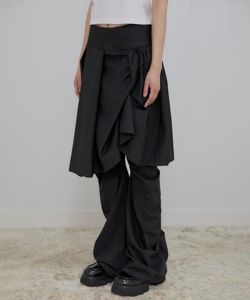 Peulleeoeob Asymmetrical Draped Midi Skirt (Fl-248_Black)