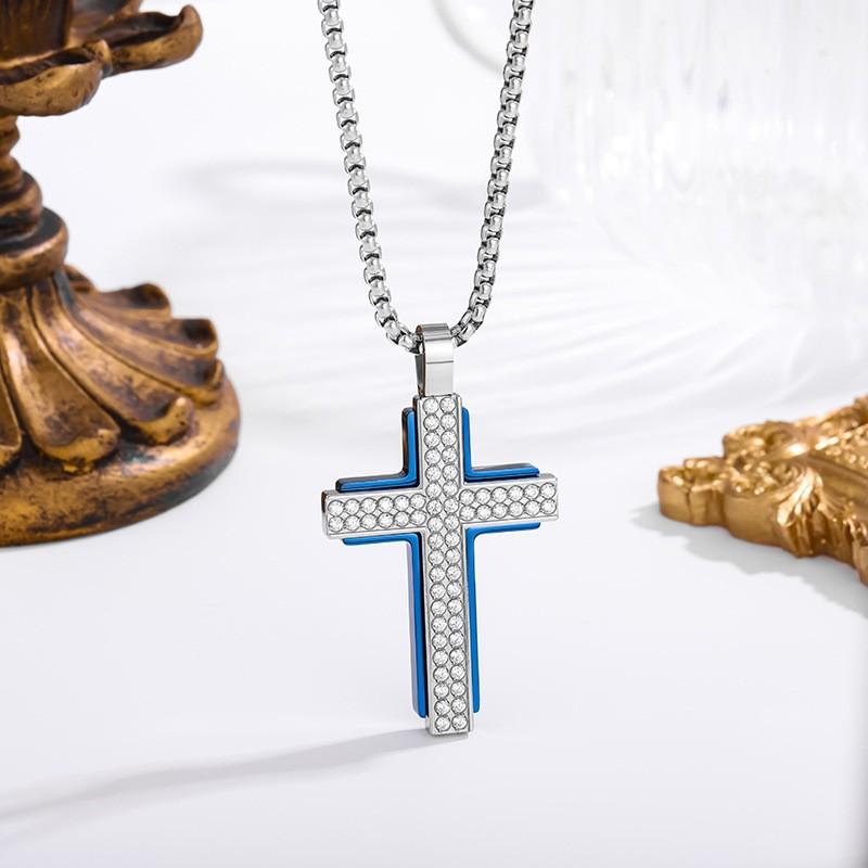 2026 Stone Cross Necklace Fashion Light Luxury Necklace Jewelry Premium Jewelry Full Diamond Men's Necklace