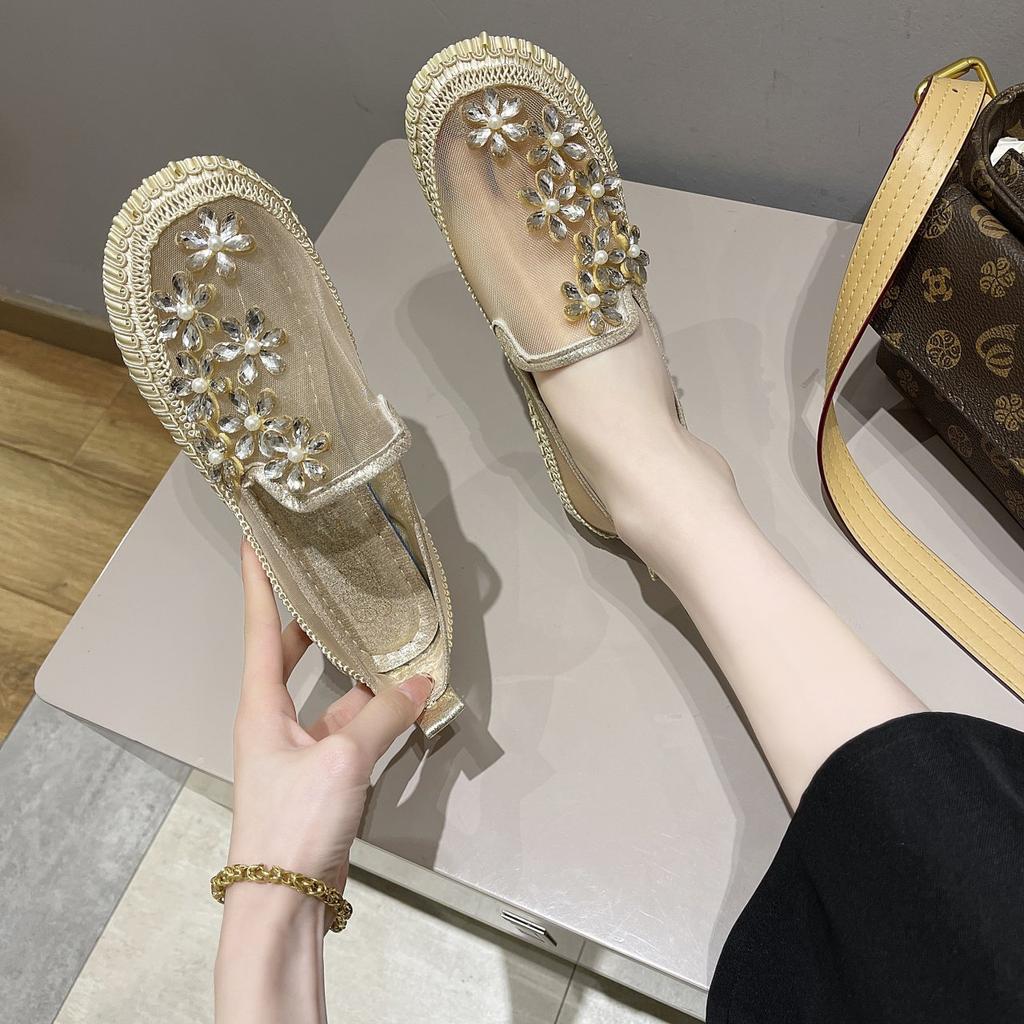 Tsutsu casual shoes Europe station 2026 summer new women's diamond mesh flat-soled Korean version of a ladle shoe