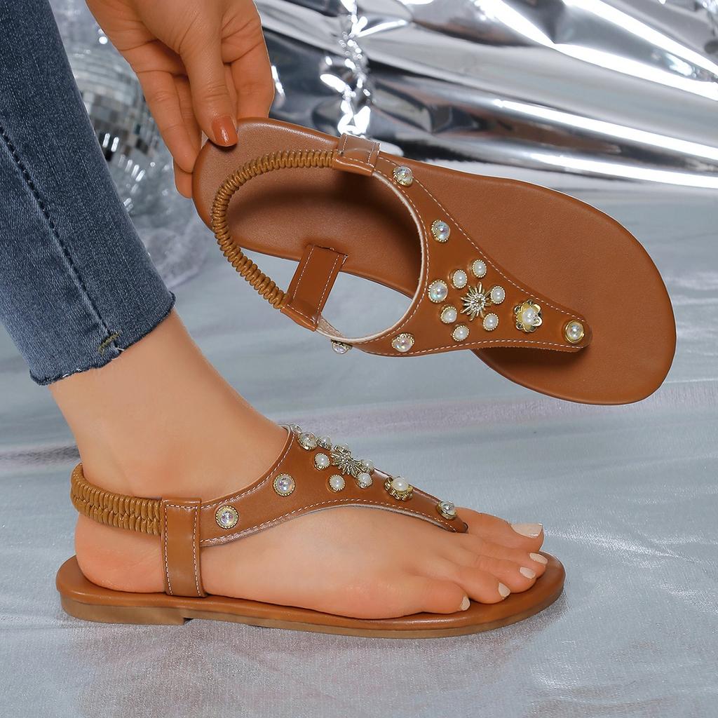 Damen Sandalen Mode Sommer Flip Schuhe Casual Schnalle Strass Böhmen Damen Atmungsaktiv Strand
