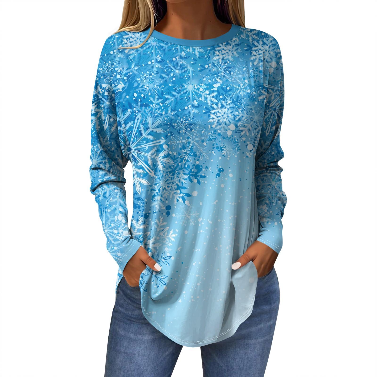 

Женская модная повседневная футболка с круглым вырезом и длинным рукавом с рождественским принтом S