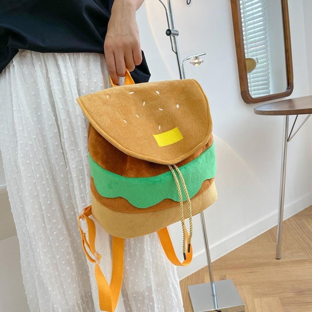 Adjustable Hamburger Backpack Large Capacity Travel Backpack Creative Drawstring School Bag  Kids