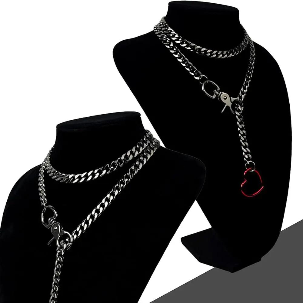 Women's Slip Chain Rainbow Heart O-Ring Chunky Chain Punk Necklace Cuban Jewelry Adjustable Lariat Y-Necklace Heart Loop Choker