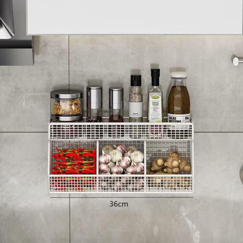 Koszyk do przechowywania w kuchni montowany na ścianie odpowiedni do trwałego metalowego drutu do przechowywania przypraw, warzyw i cebuli, czosnku półka ścienna