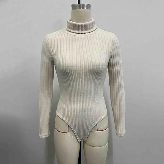 Women's Long Sleeve High Neck Bodysuit Fall Slim Fit Ribbed Knit Sweater Tops Sexy Bodycon Stretchy Basic Bodysuit