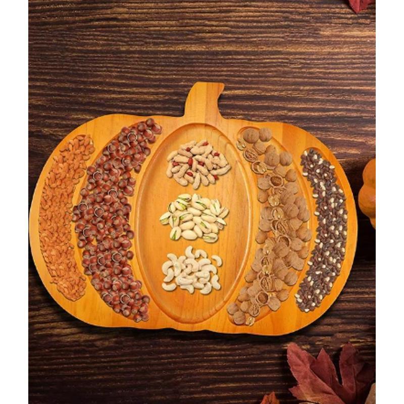 1Pcs Random Creative Vegetables Pumpkin Tray Suitable Celebrate Halloween Wooden Pumpkin Snacks Tray Festive Party Decorative