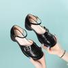 Hollow Women's Shoes Thick Heel One-Liner Summer Single Shoes Versatile Women's Braided Hollowed-Toe Sandals Elegant Fashion