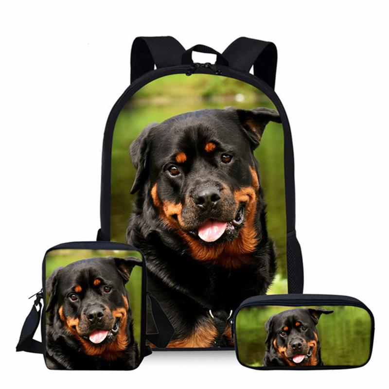 Classique Populaire Nouveauté Chien Impression 3D 3 pièces/Ensemble élève Sacs d'école Sac à dos pour ordinateur portable Sac à dos Sac à bandoulière incliné Trousse