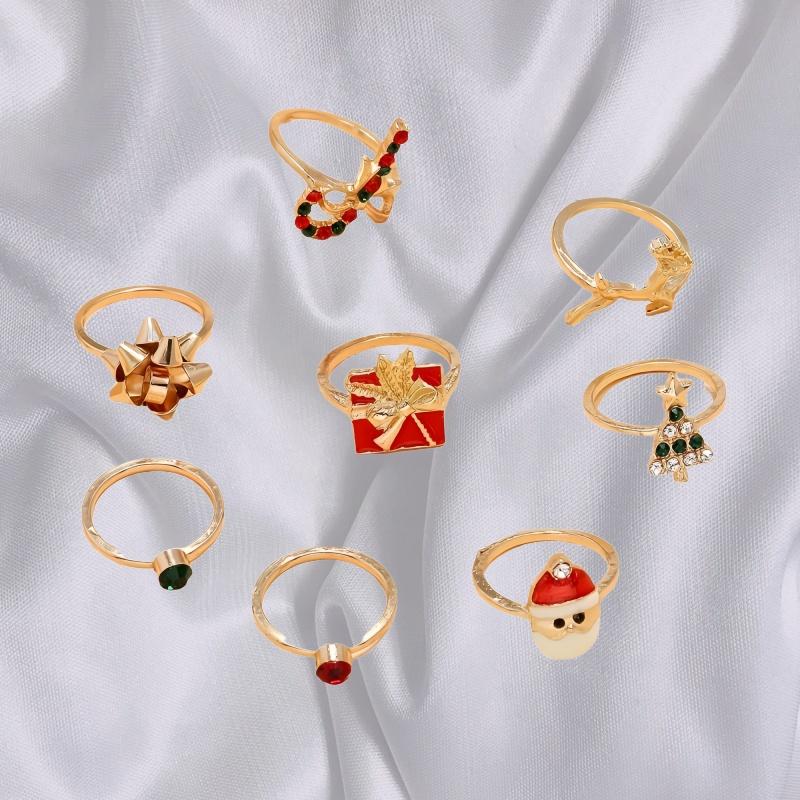 8 sztuk 1 zestaw Świąteczny Pierścionek Punktowy Diament Choinka Prezent Patyk Święty Mikołaj Kokarda Łoś Pierścionek